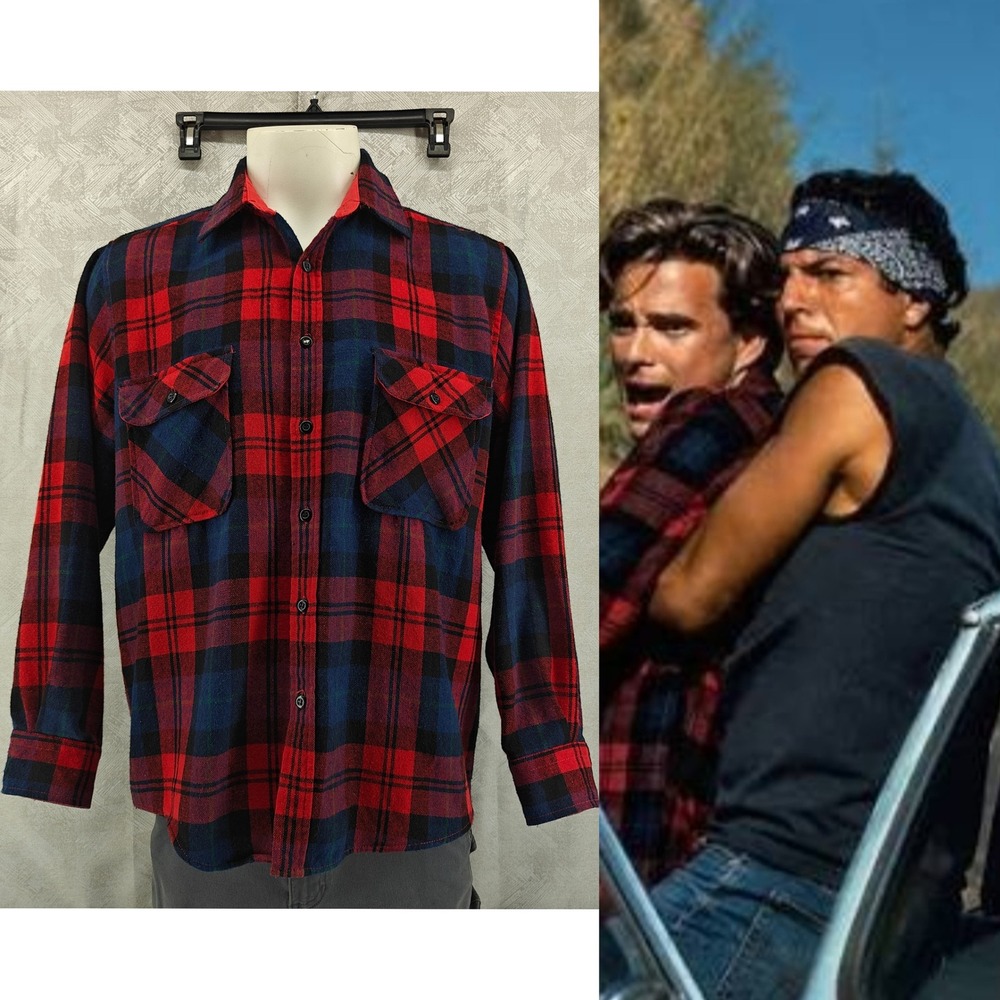 Vintage Fieldmaster Flannel Shirt Mens Large Red Plaid Blood In Blood Out Miklo